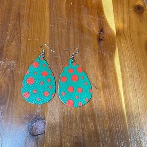 Fishhook green and red polka dot Christmas earrings